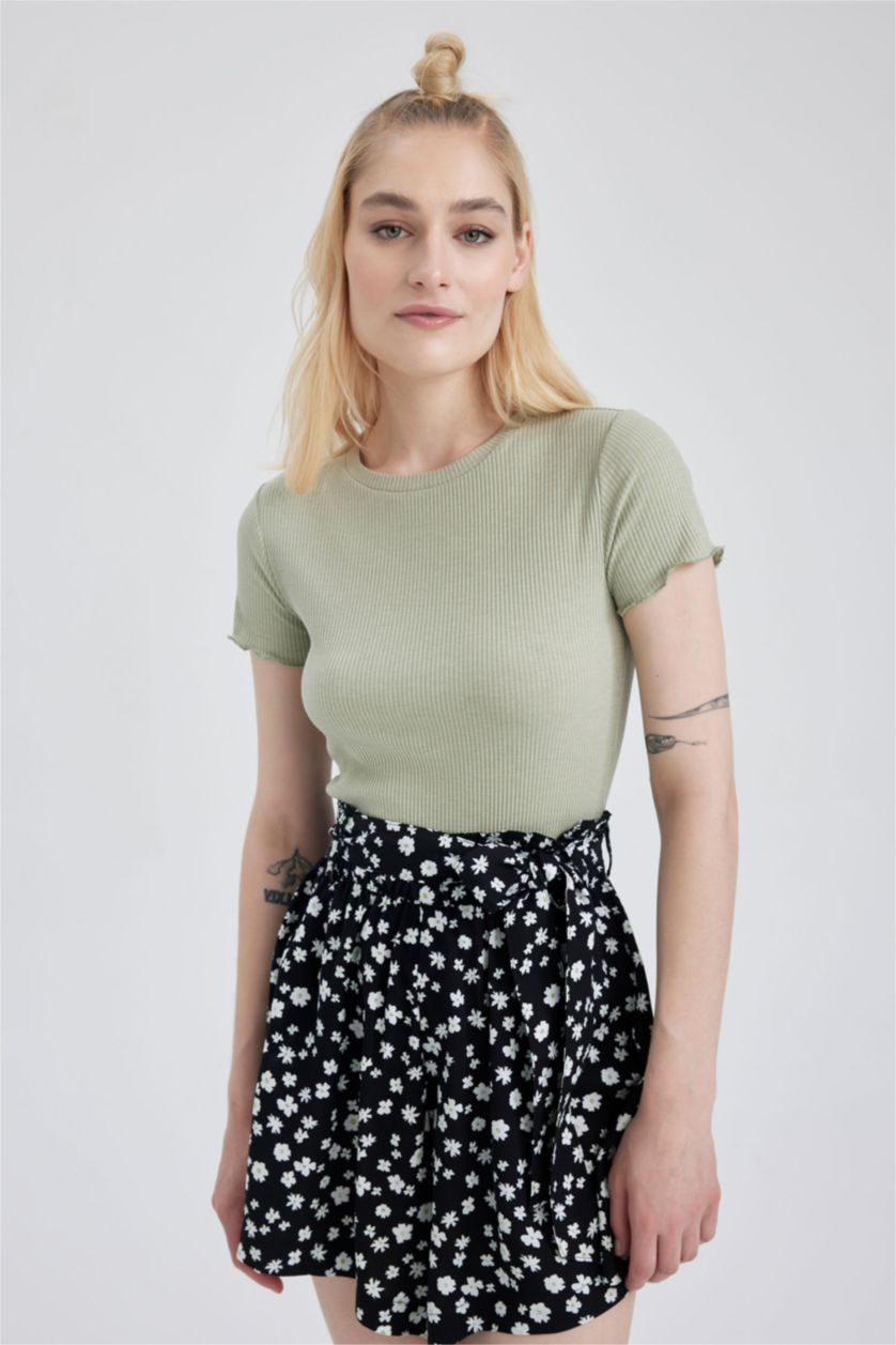 WOMAN Light Khaki Slim Fit Camisole Short Sleeve T-Shirt