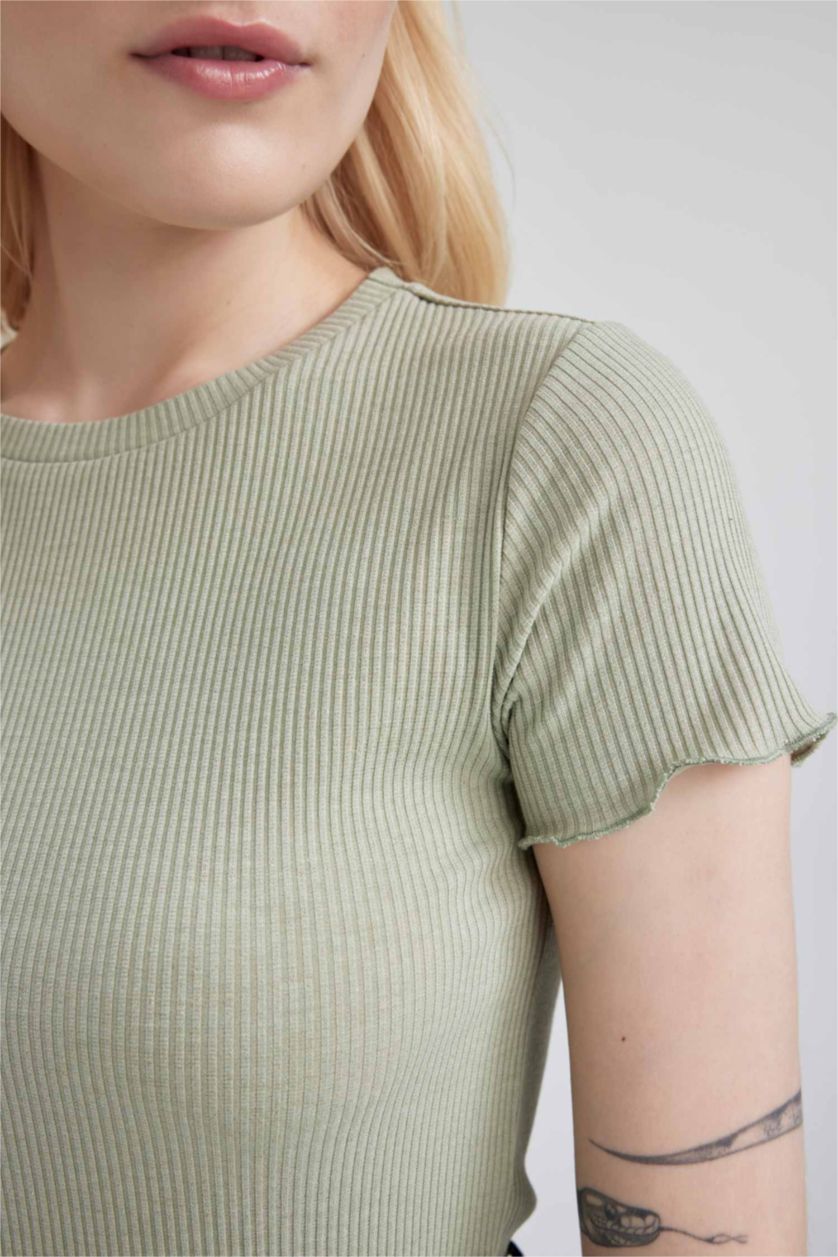 WOMAN Light Khaki Slim Fit Camisole Short Sleeve T-Shirt