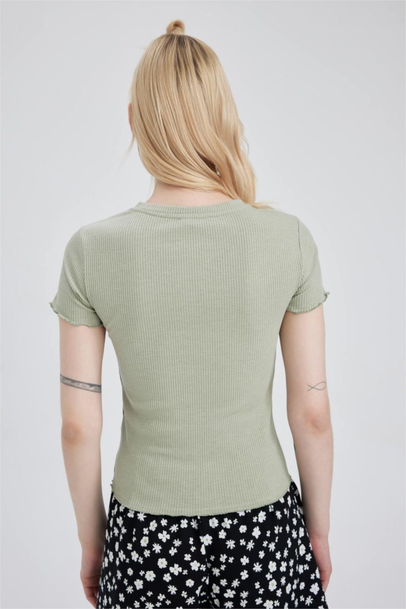 WOMAN Light Khaki Slim Fit Camisole Short Sleeve T-Shirt