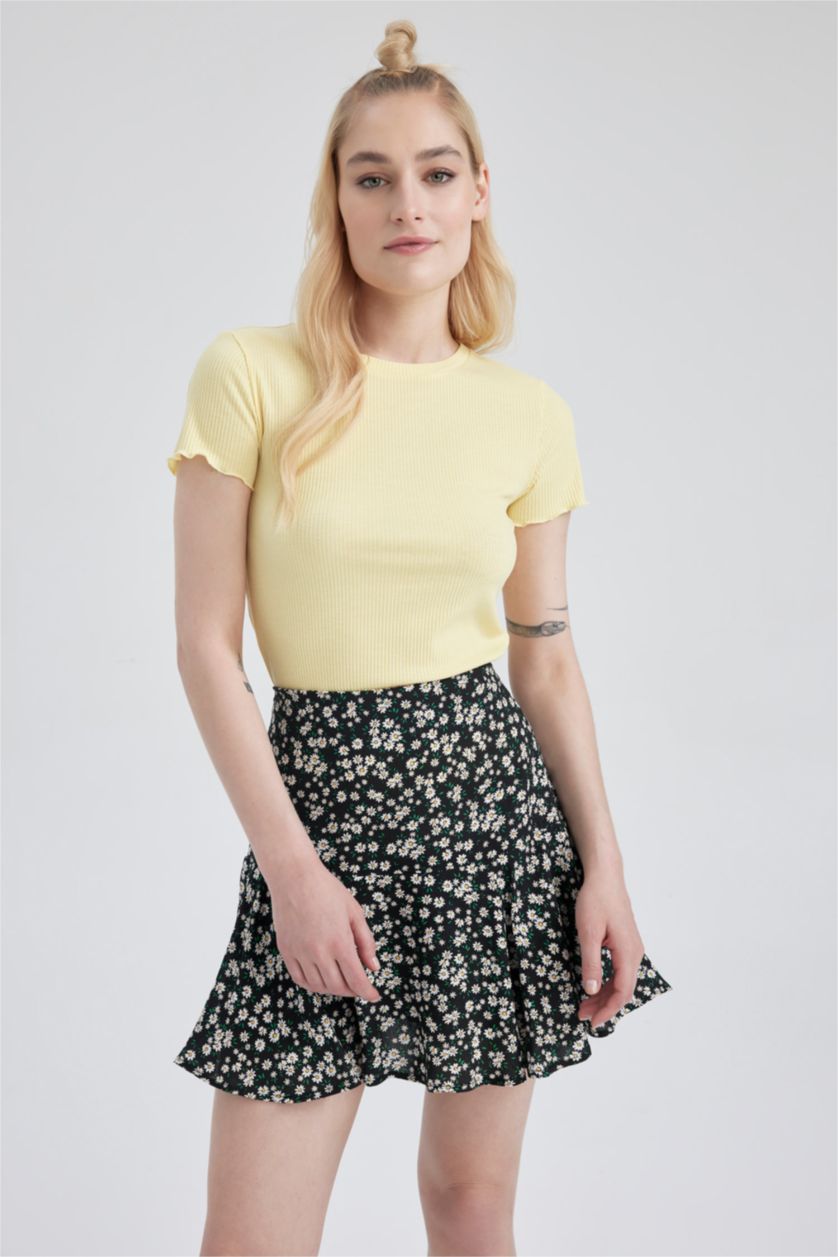 WOMAN Yellow Slim Fit Crew Neck Short Sleeve T-Shirt