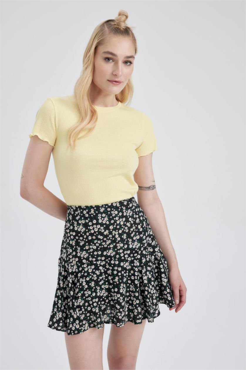 WOMAN Yellow Slim Fit Crew Neck Short Sleeve T-Shirt