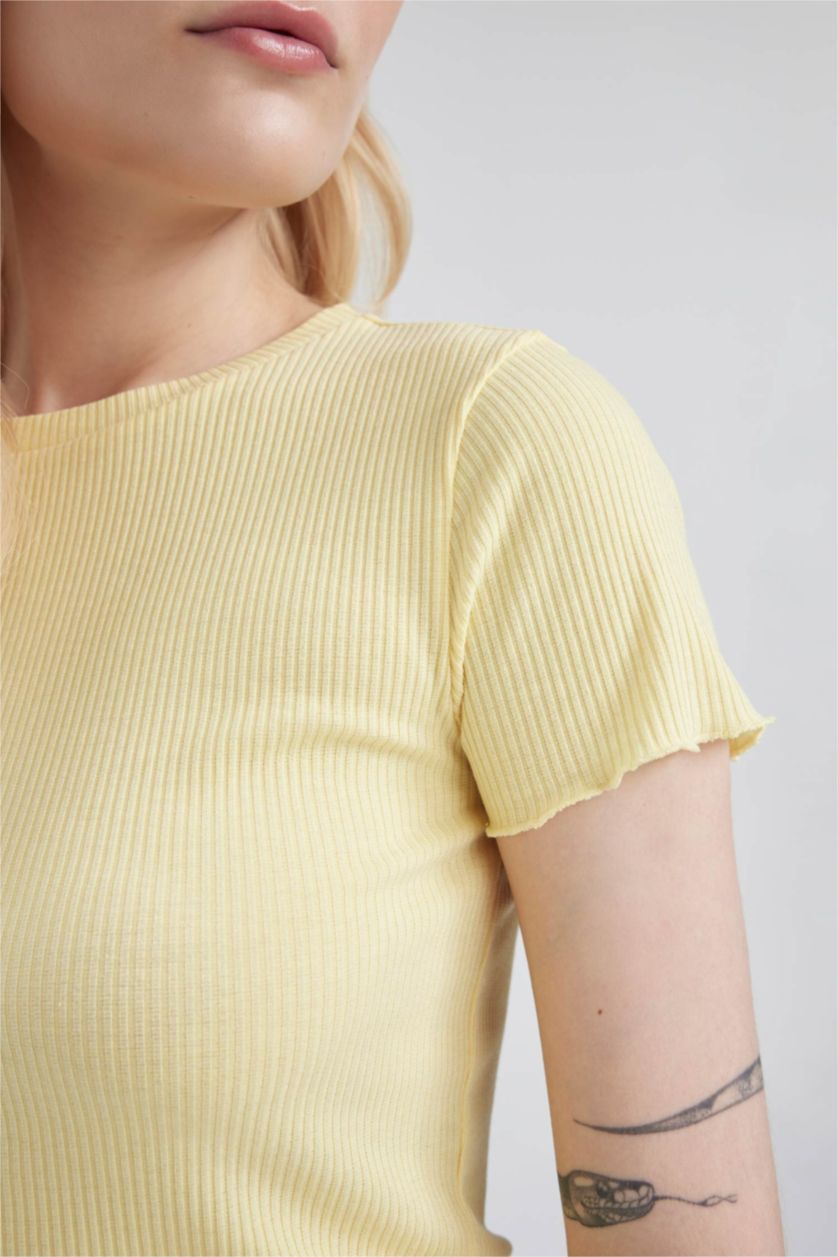 WOMAN Yellow Slim Fit Crew Neck Short Sleeve T-Shirt