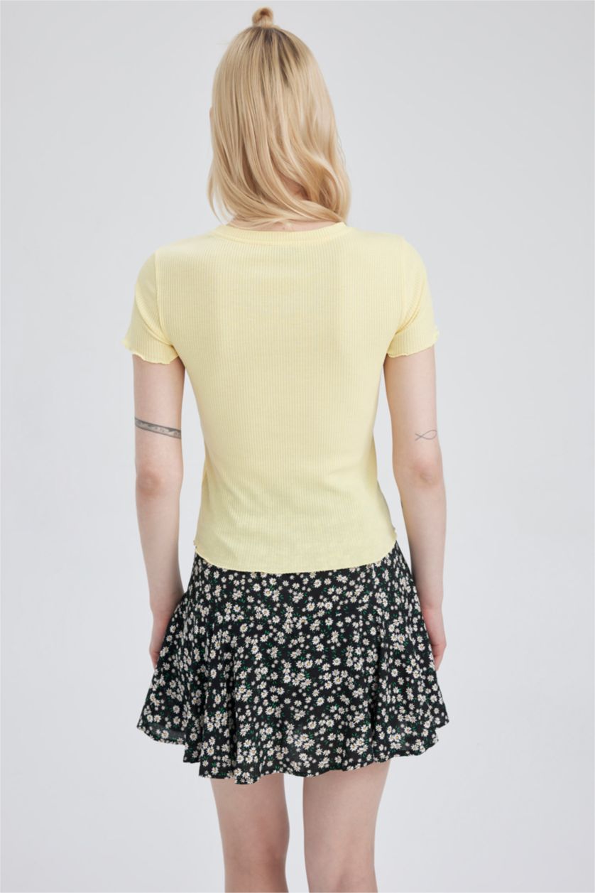 WOMAN Yellow Slim Fit Crew Neck Short Sleeve T-Shirt