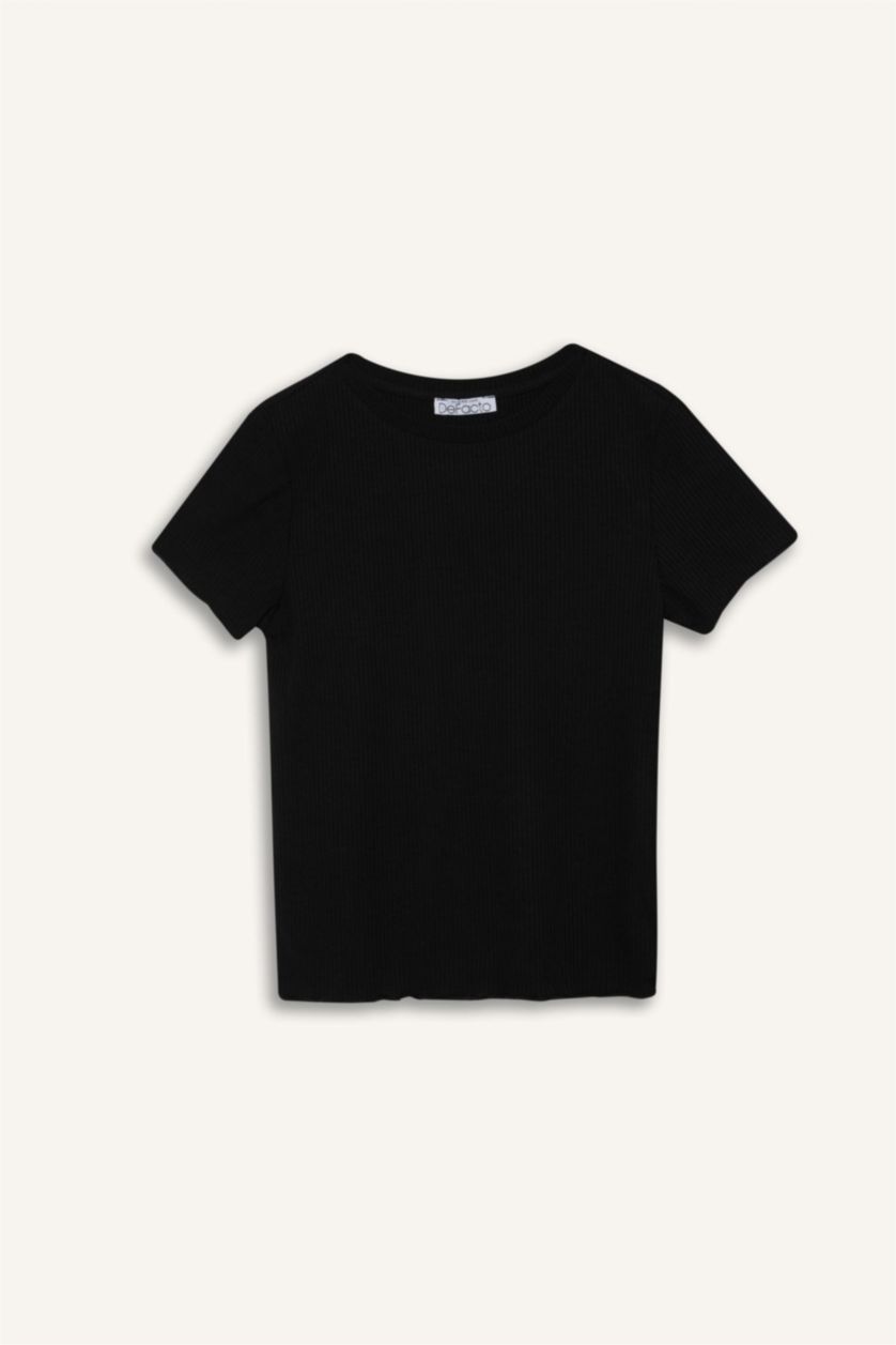 حريمي أسود Slim Fit Camisole Short Sleeve T-Shirt