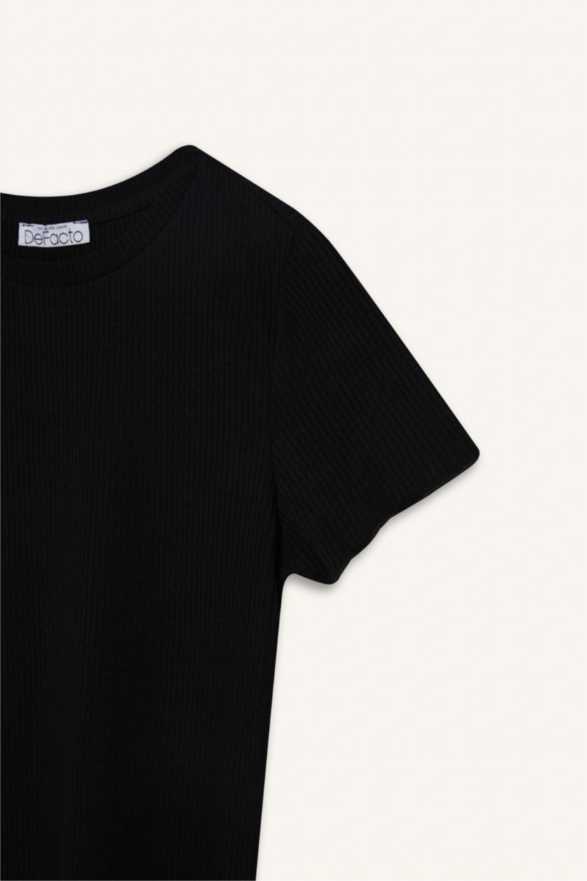 حريمي أسود Slim Fit Camisole Short Sleeve T-Shirt