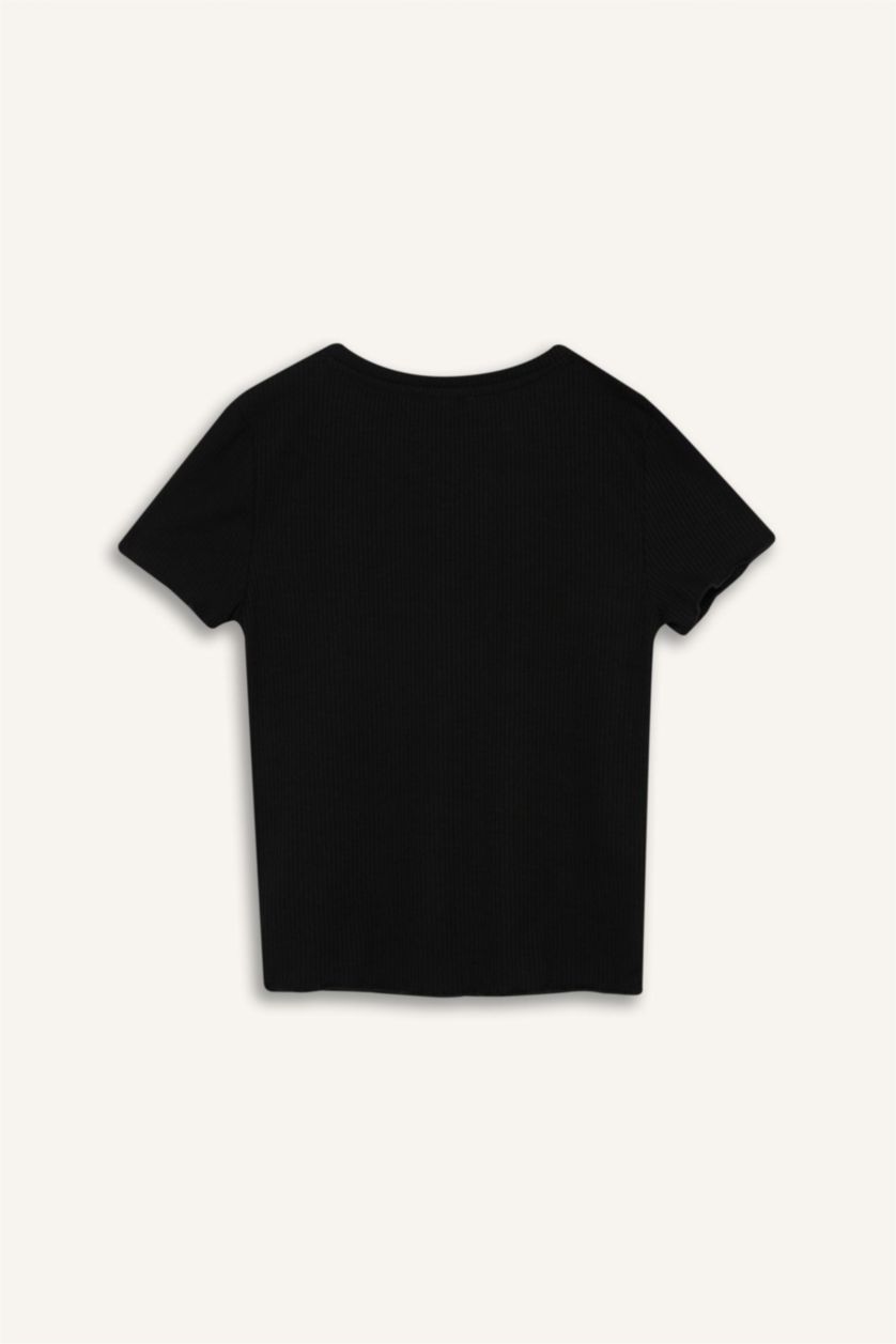 حريمي أسود Slim Fit Camisole Short Sleeve T-Shirt