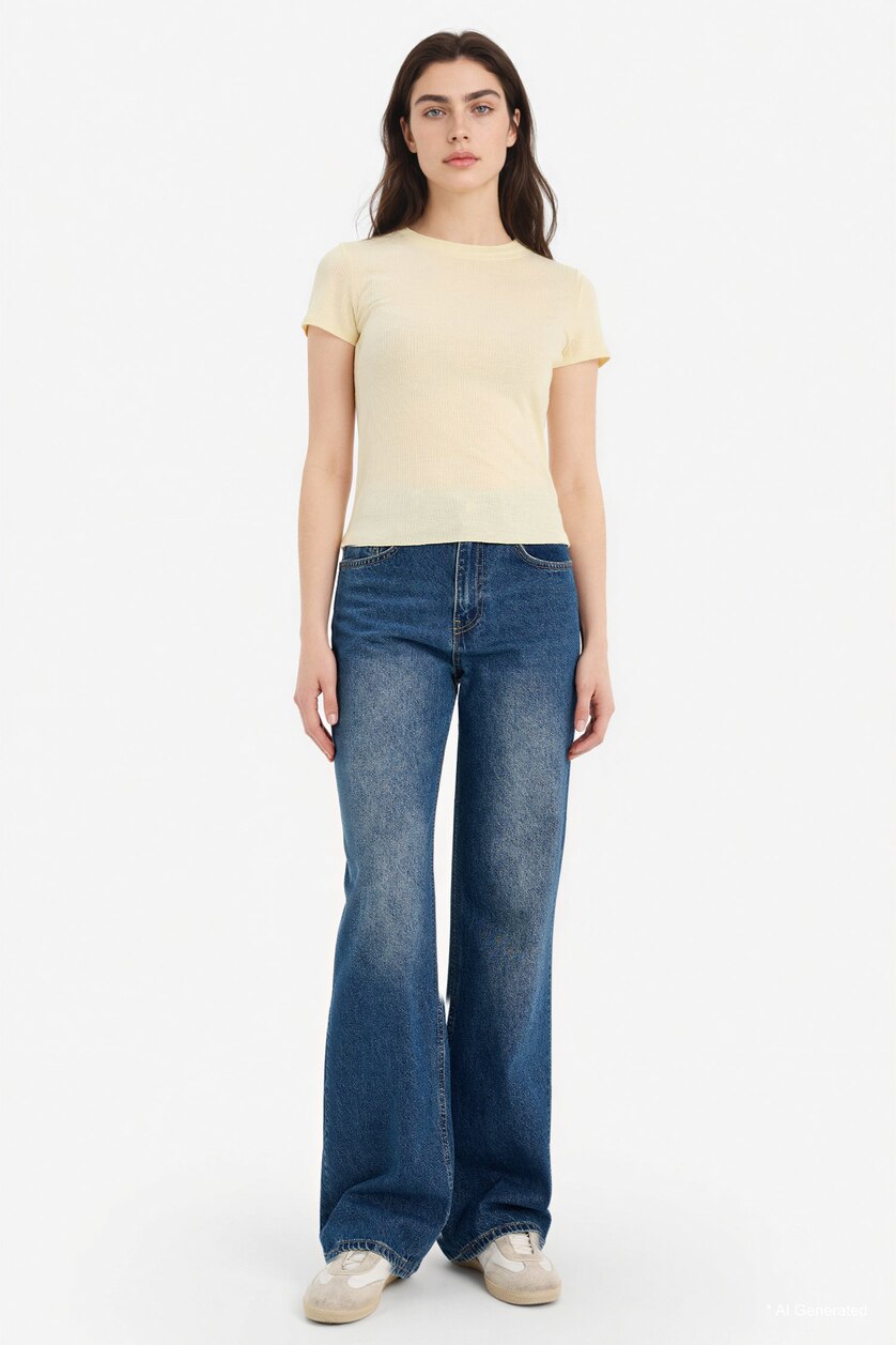 WOMAN Sand Fitted Ribbed Crew Neck T-shirt