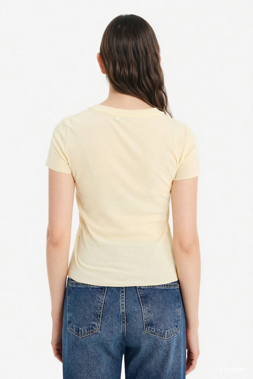 WOMAN Sand Fitted Ribbed Crew Neck T-shirt
