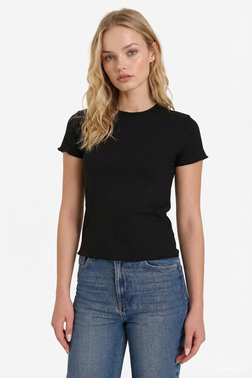 Women Black Fitted Ribbed Camisole T-Shirt
