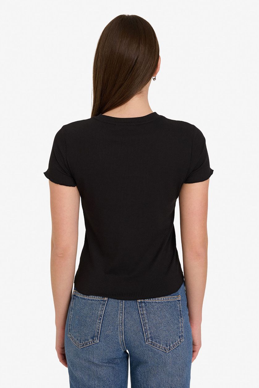 Женщины Черный Футболка с круглым вырезом