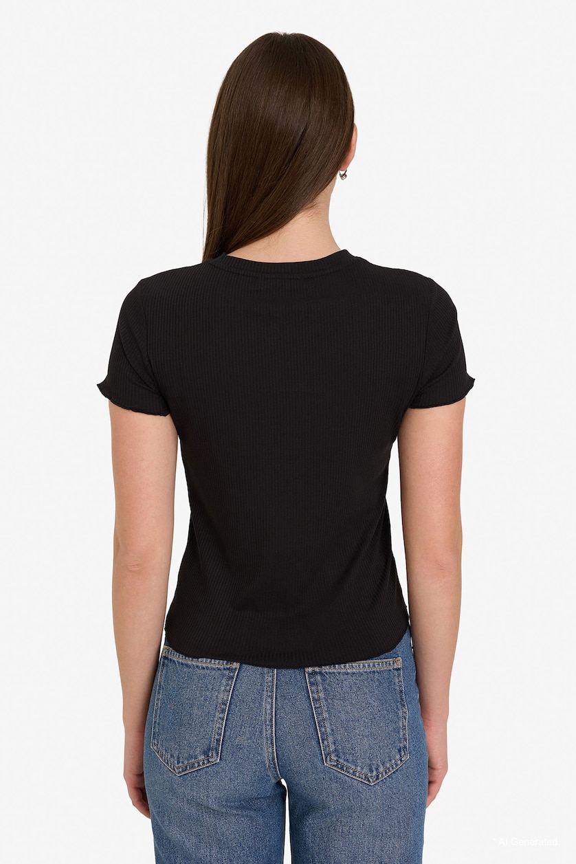 Women Black Fitted Ribbed Camisole T-Shirt