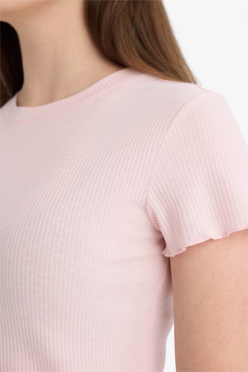 Woman Light Pink تيشيرت نص ردن مخصر مضلع