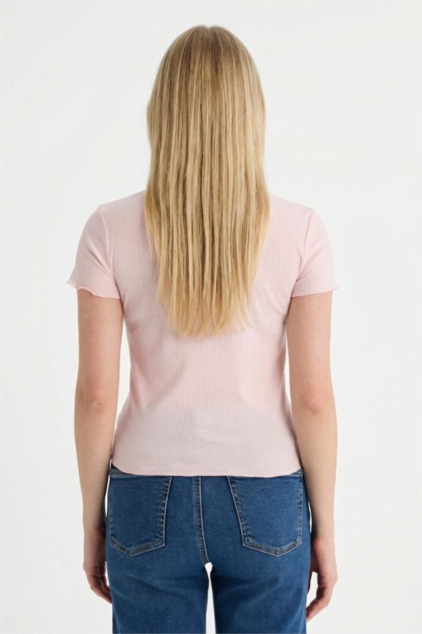 Woman Light Pink تيشيرت نص ردن مخصر مضلع