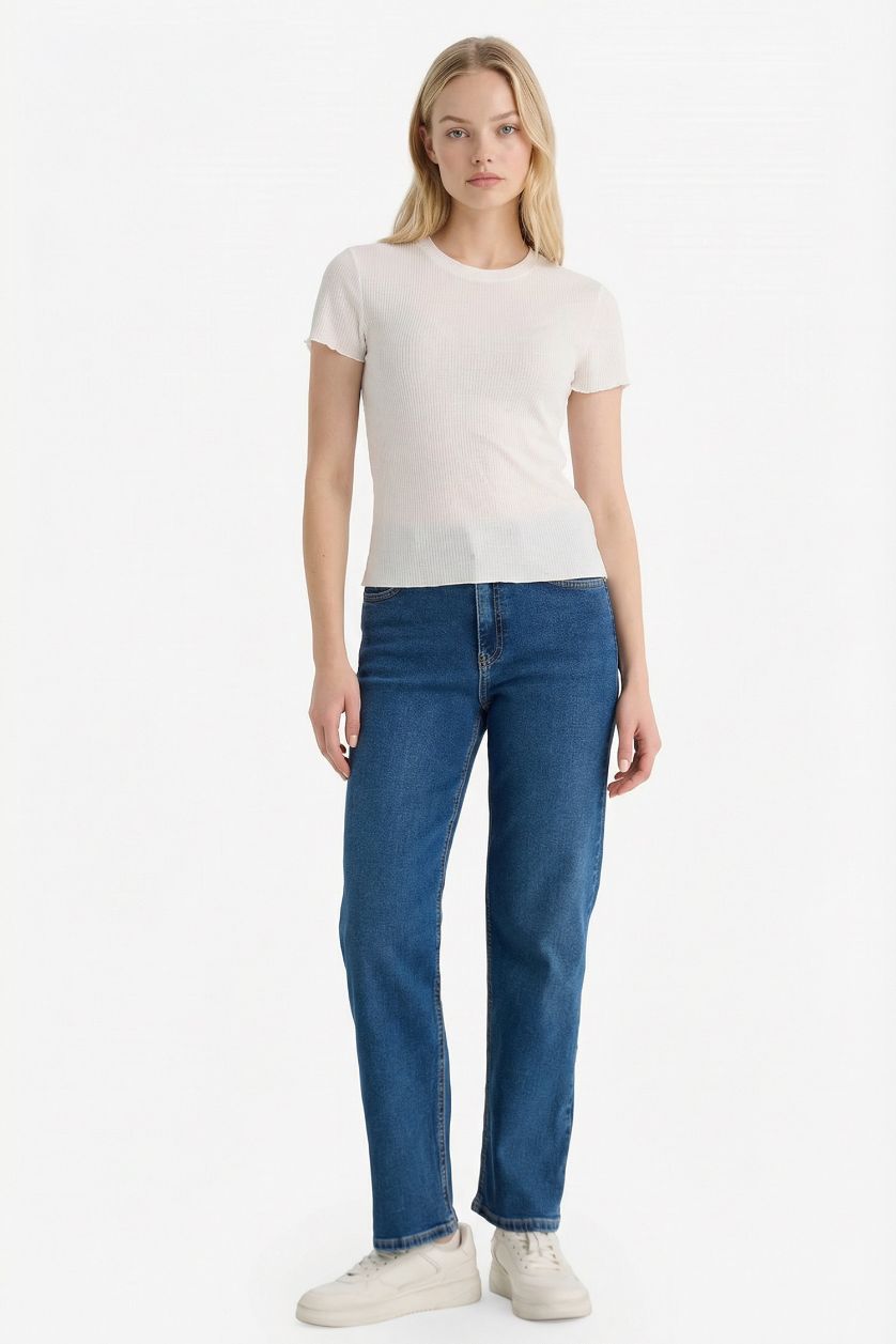 Woman White تيشيرت سادة بيزك مخصر مضلع