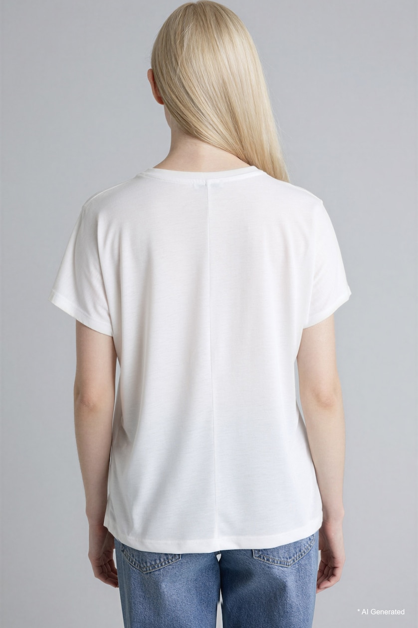 WOMAN Ecru Crew Neck Short Sleeve T-Shirt
