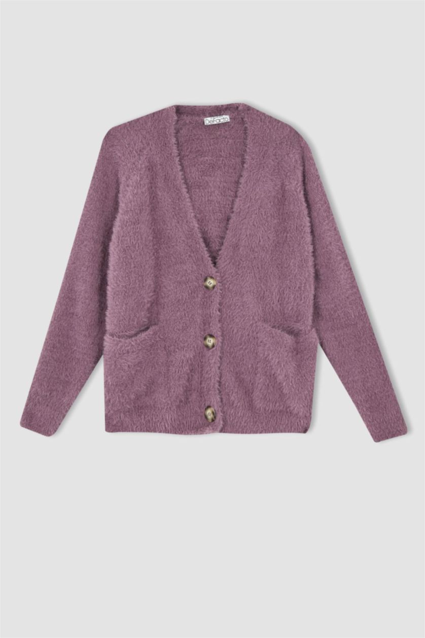 نساء وردي جاكيت قطيفة اوفر سايز بياقة V