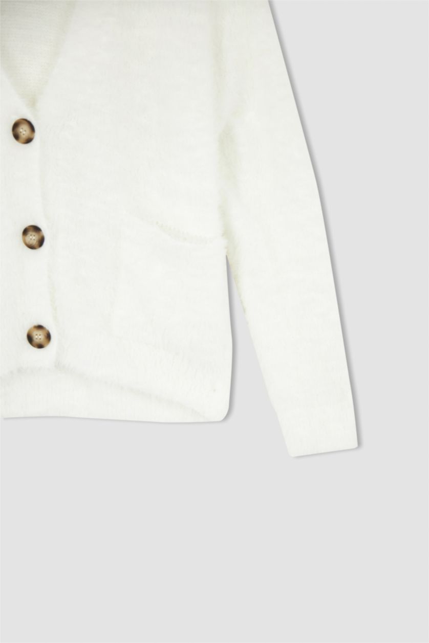 نساء بيج فاتح جاكيت قطيفة اوفر سايز بياقة V