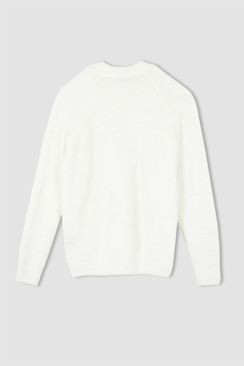 نساء بيج فاتح جاكيت قطيفة اوفر سايز بياقة V