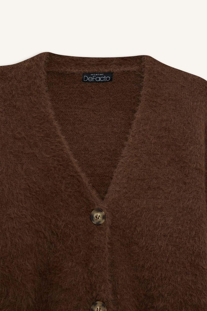 حريمي بني كارديجان تريكو اوفر سايز بياقة V