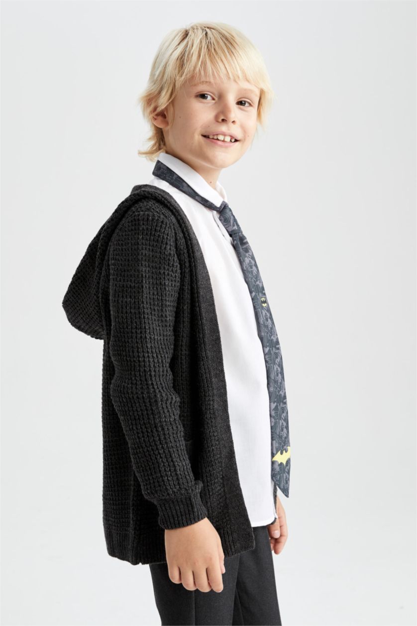 Erkek Çocuk - Genç Erkek Antrasit Melanj Erkek Çocuk Antrasit Kapüşonlu Triko Okul Hırkası