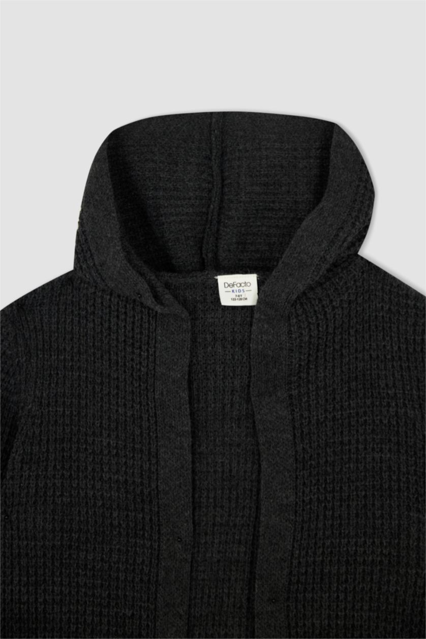 Erkek Çocuk - Genç Erkek Antrasit Melanj Erkek Çocuk Antrasit Kapüşonlu Triko Okul Hırkası