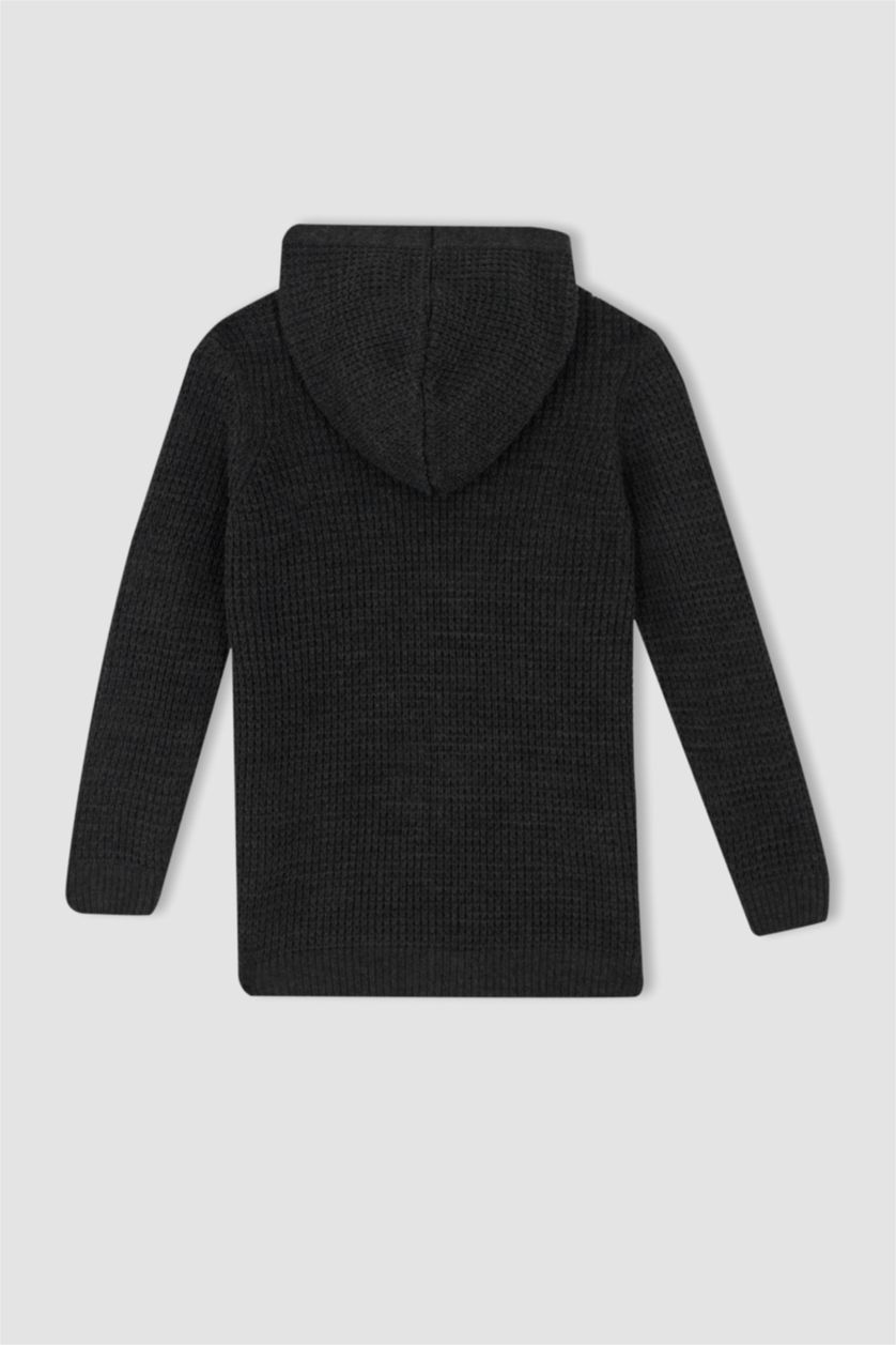 Erkek Çocuk - Genç Erkek Antrasit Melanj Erkek Çocuk Antrasit Kapüşonlu Triko Okul Hırkası