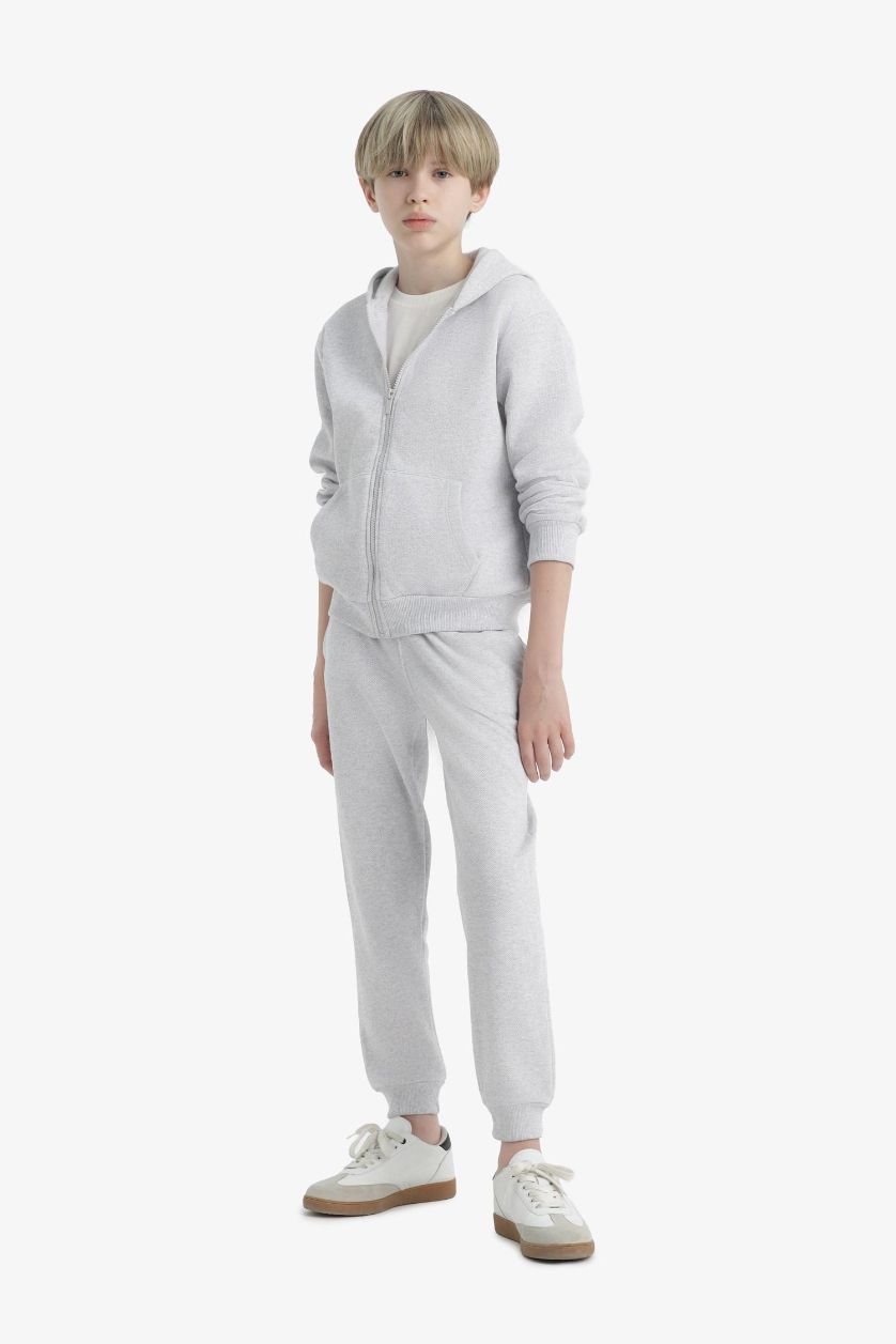 Erkek Çocuk - Genç Erkek Optik Gri Melanj Beli Lastikli Okul Jogger Eşofman Altı Erkek Çocuk