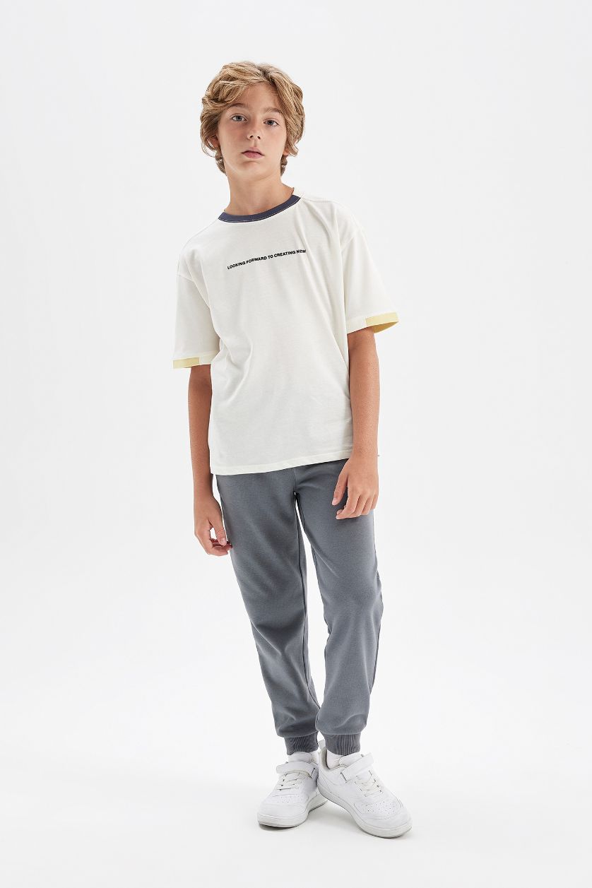 Erkek Çocuk - Genç Erkek Gri Erkek Çocuk Gri Beli Paçası Lastikli Cepli Basic Düz Jogger Okul Eşofman Altı