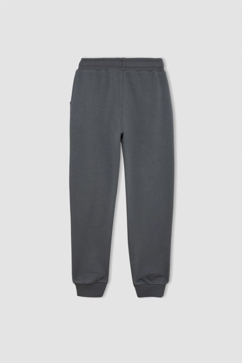 Erkek Çocuk - Genç Erkek Gri Erkek Çocuk Gri Beli Paçası Lastikli Cepli Basic Düz Jogger Okul Eşofman Altı