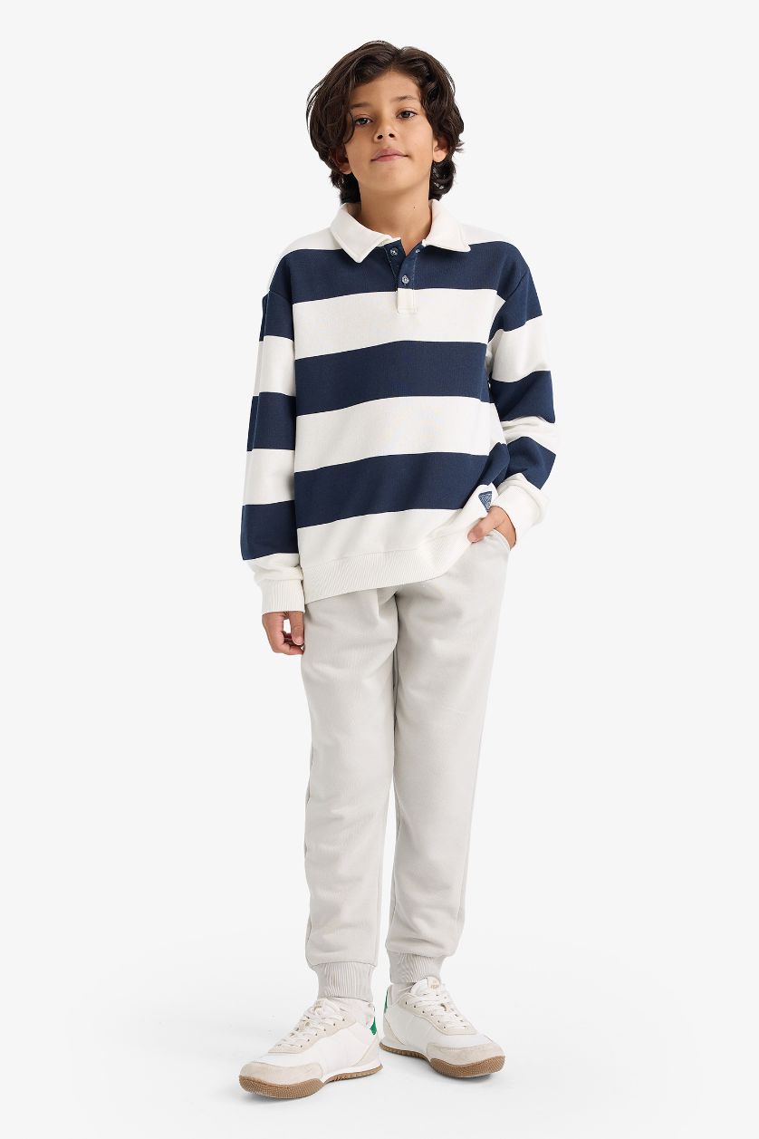 Erkek Çocuk - Genç Erkek Açık Gri Beli Lastikli Jogger Eşofman Altı Erkek Çocuk