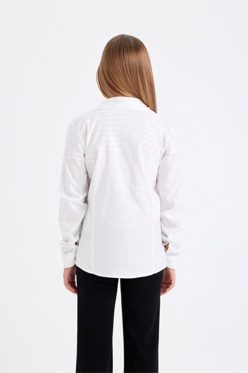GIRLS & TEENS White قميص كم طويل سليم فيت