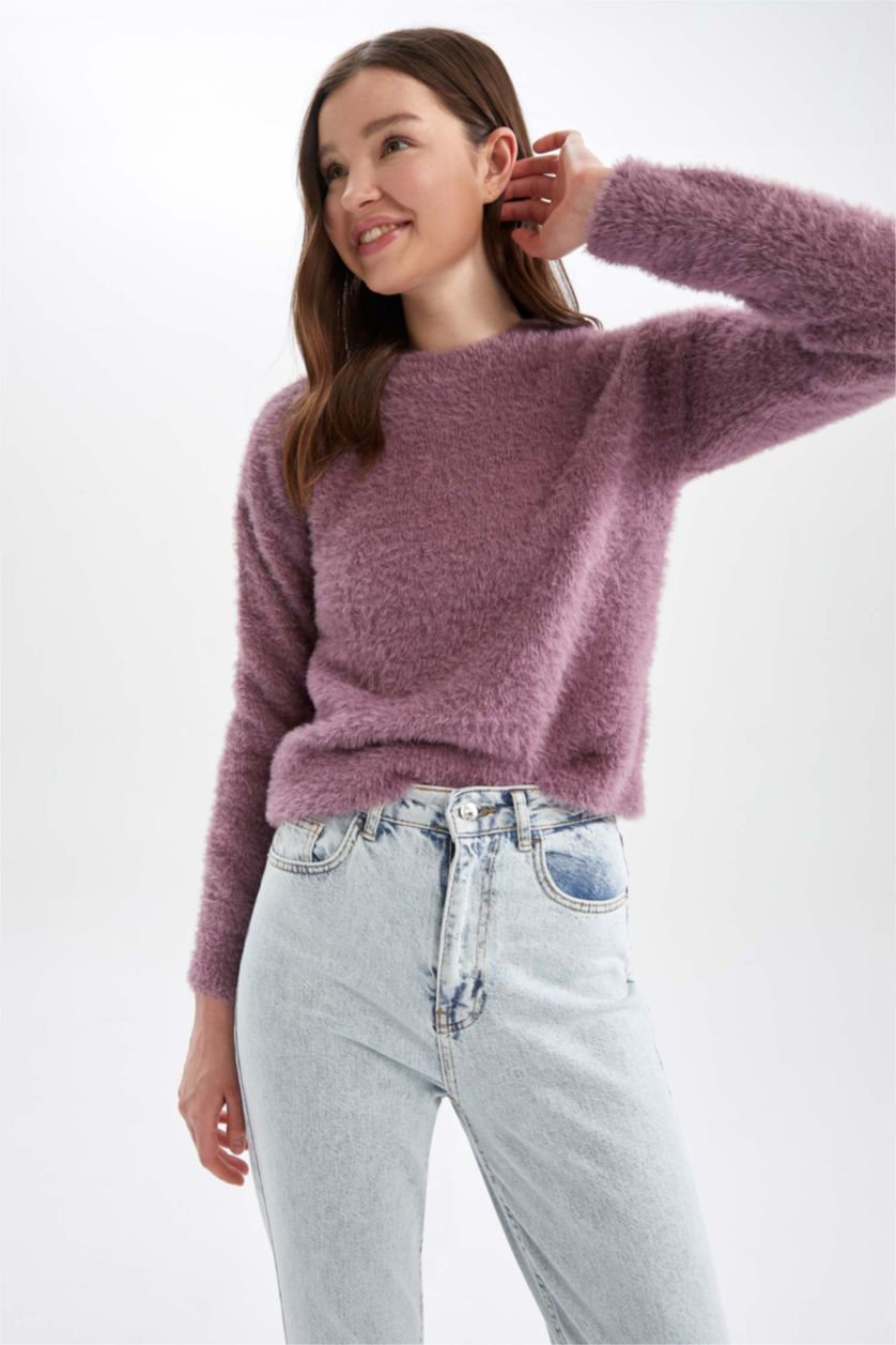 Женщины Розовый Свитер плюшевый свободного кроя