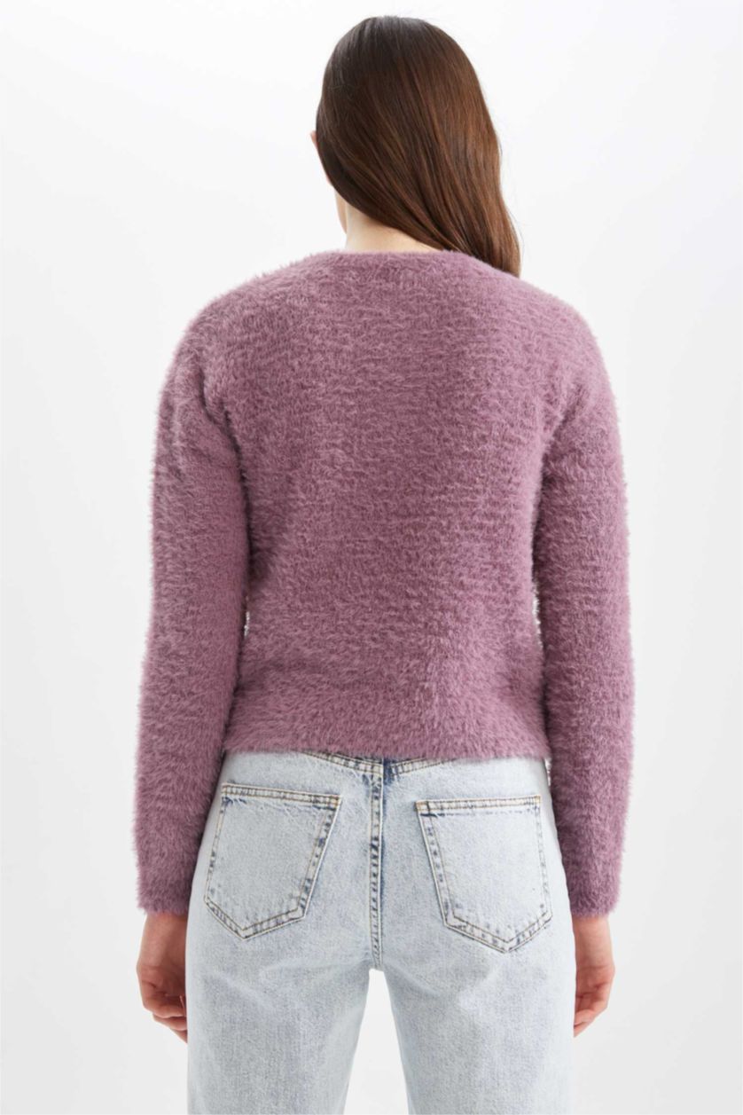 Женщины Розовый Свитер плюшевый свободного кроя
