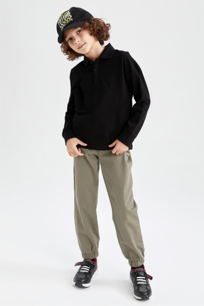 BOYS & TEENS Black Boy Black Long Sleeve Polo School T-Shirt