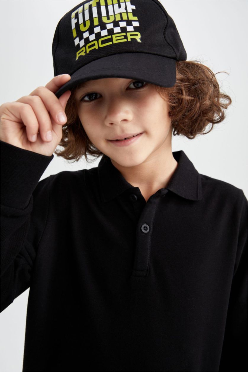 BOYS & TEENS Black Boy Black Long Sleeve Polo School T-Shirt