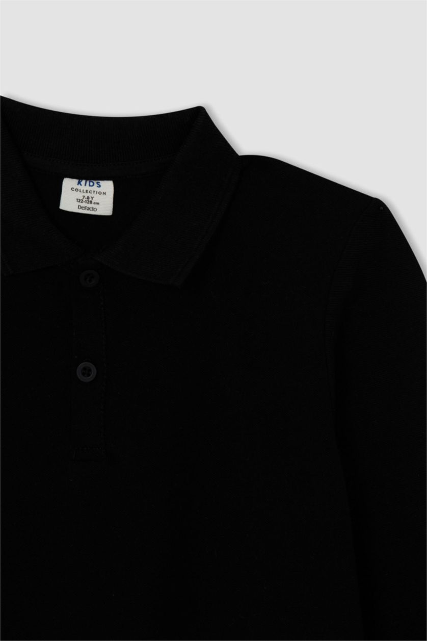 BOYS & TEENS Black Boy Black Long Sleeve Polo School T-Shirt