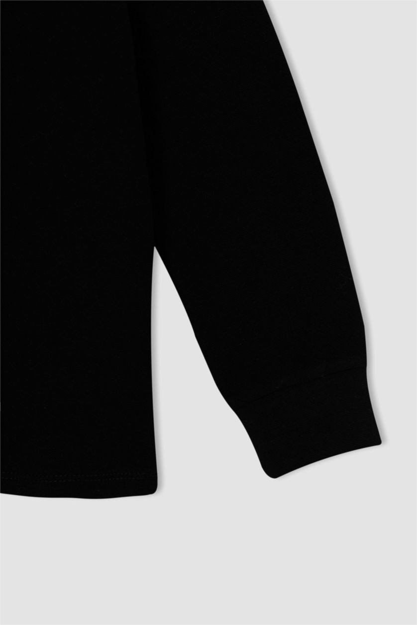 BOYS & TEENS Black Boy Black Long Sleeve Polo School T-Shirt