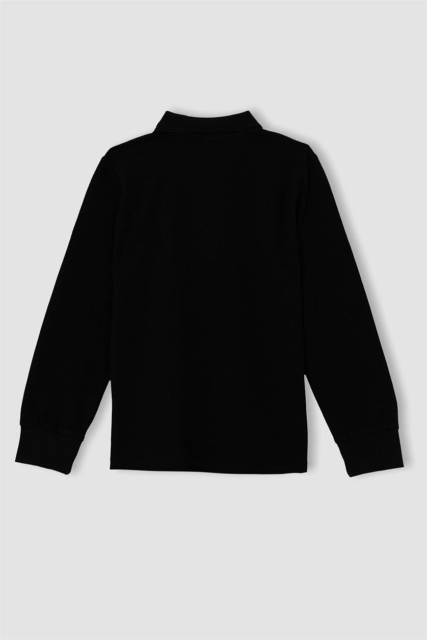 BOYS & TEENS Black Boy Black Long Sleeve Polo School T-Shirt