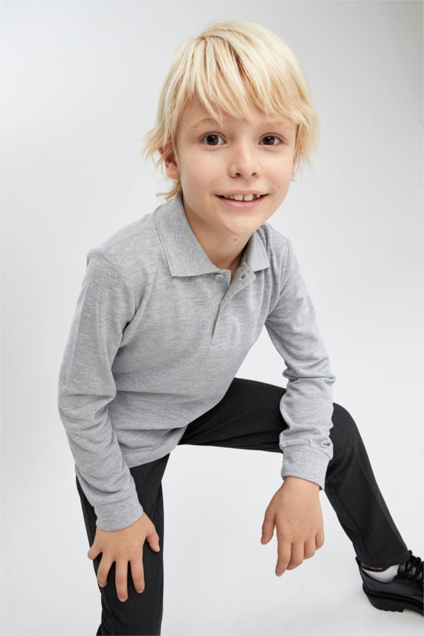 GARÇONS Gris Polo à manches longues Piquer Col Polo Garçon