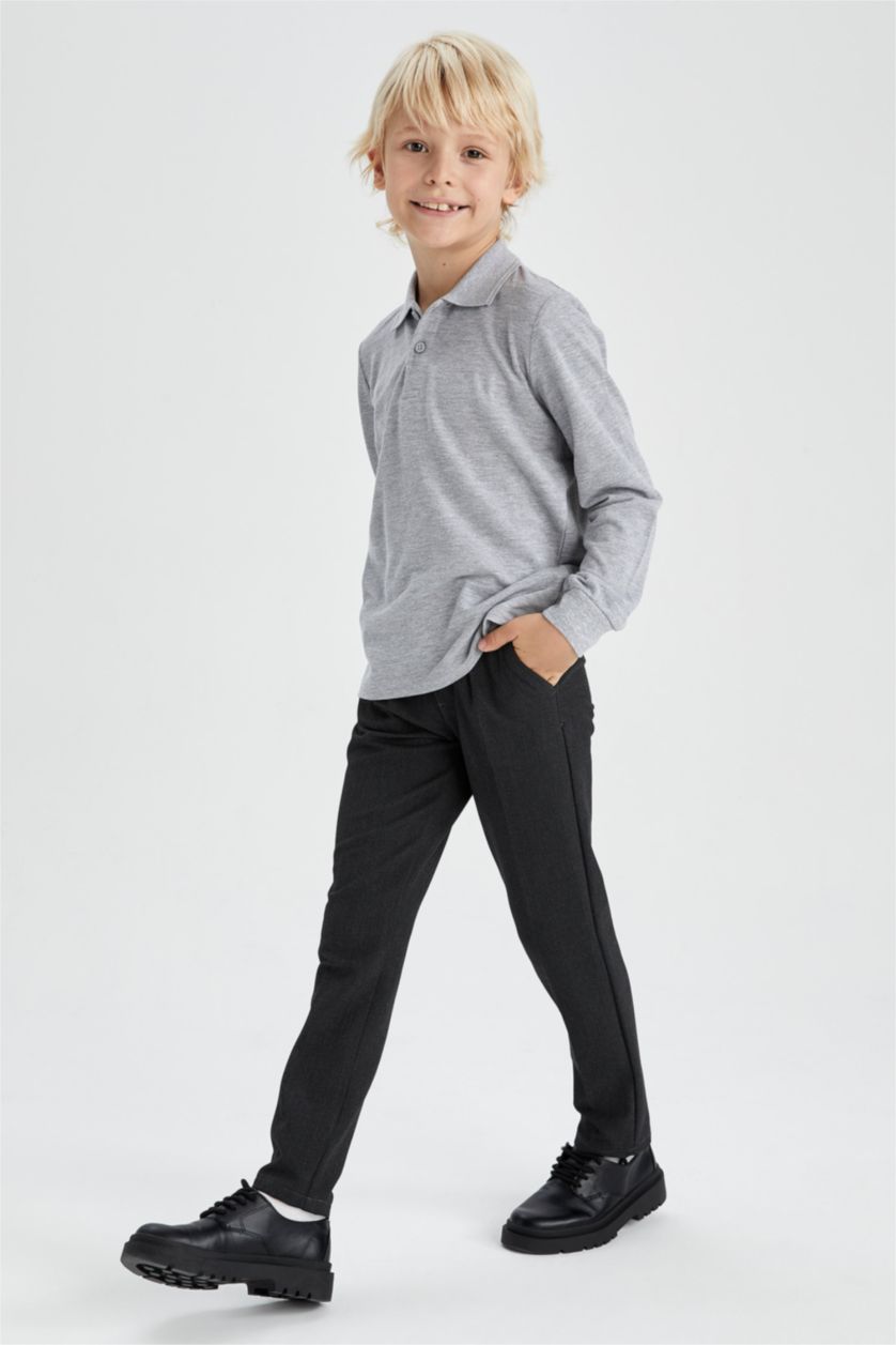 GARÇONS Gris Polo à manches longues Piquer Col Polo Garçon