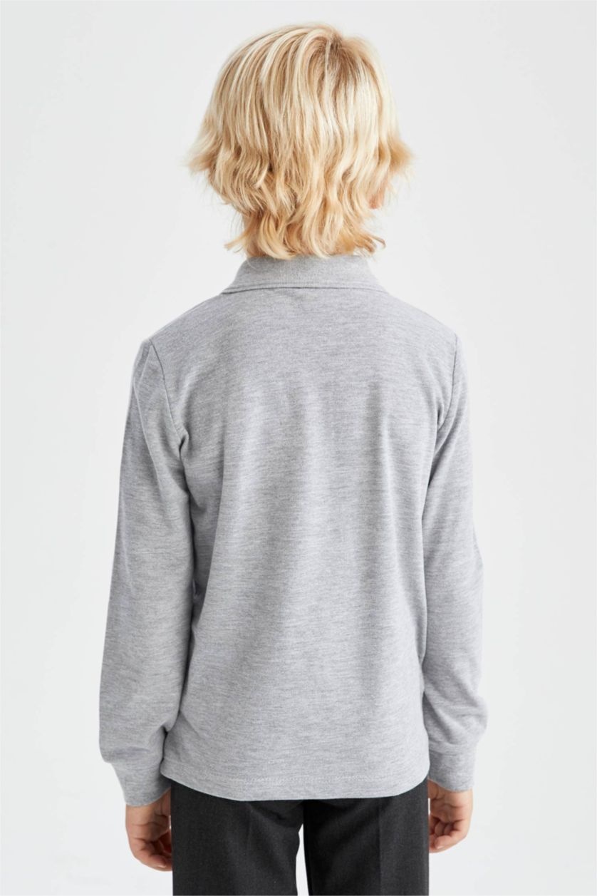 GARÇONS Gris Polo à manches longues Piquer Col Polo Garçon