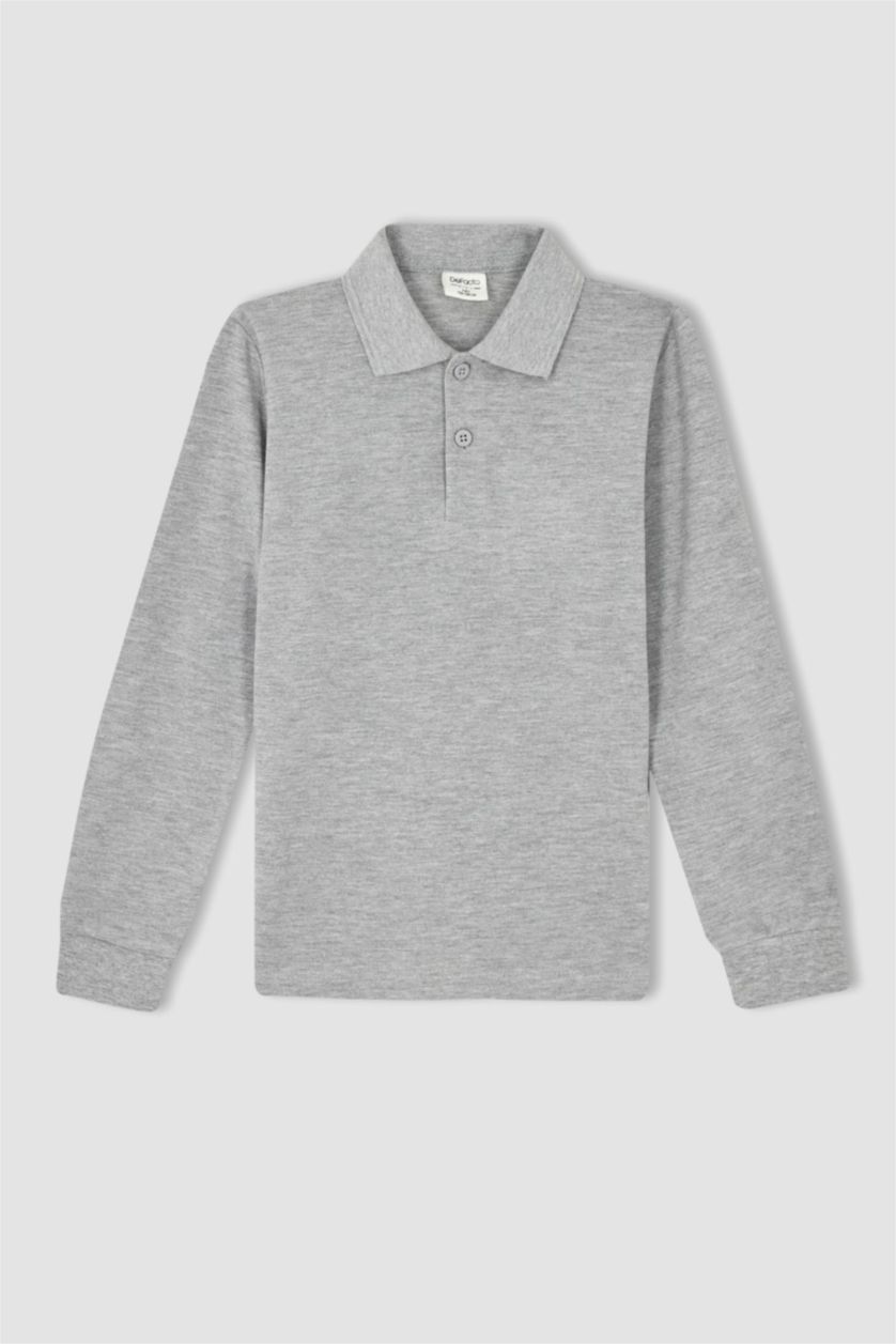 GARÇONS Gris Polo à manches longues Piquer Col Polo Garçon