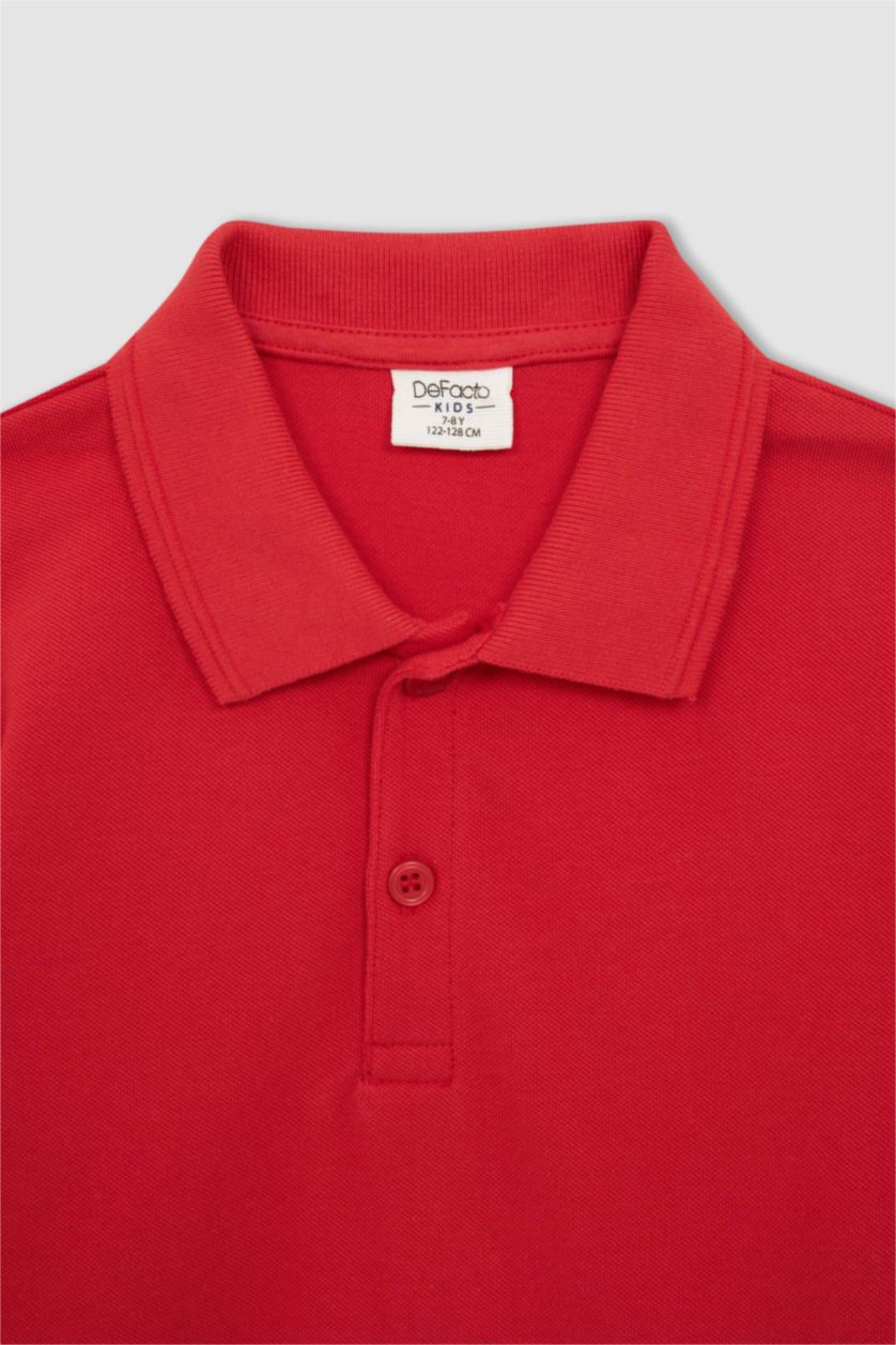 Erkek Çocuk - Genç Erkek Kırmızı Erkek Çocuk Kırmızı Polo Yaka Uzun Kollu Okul Tişört