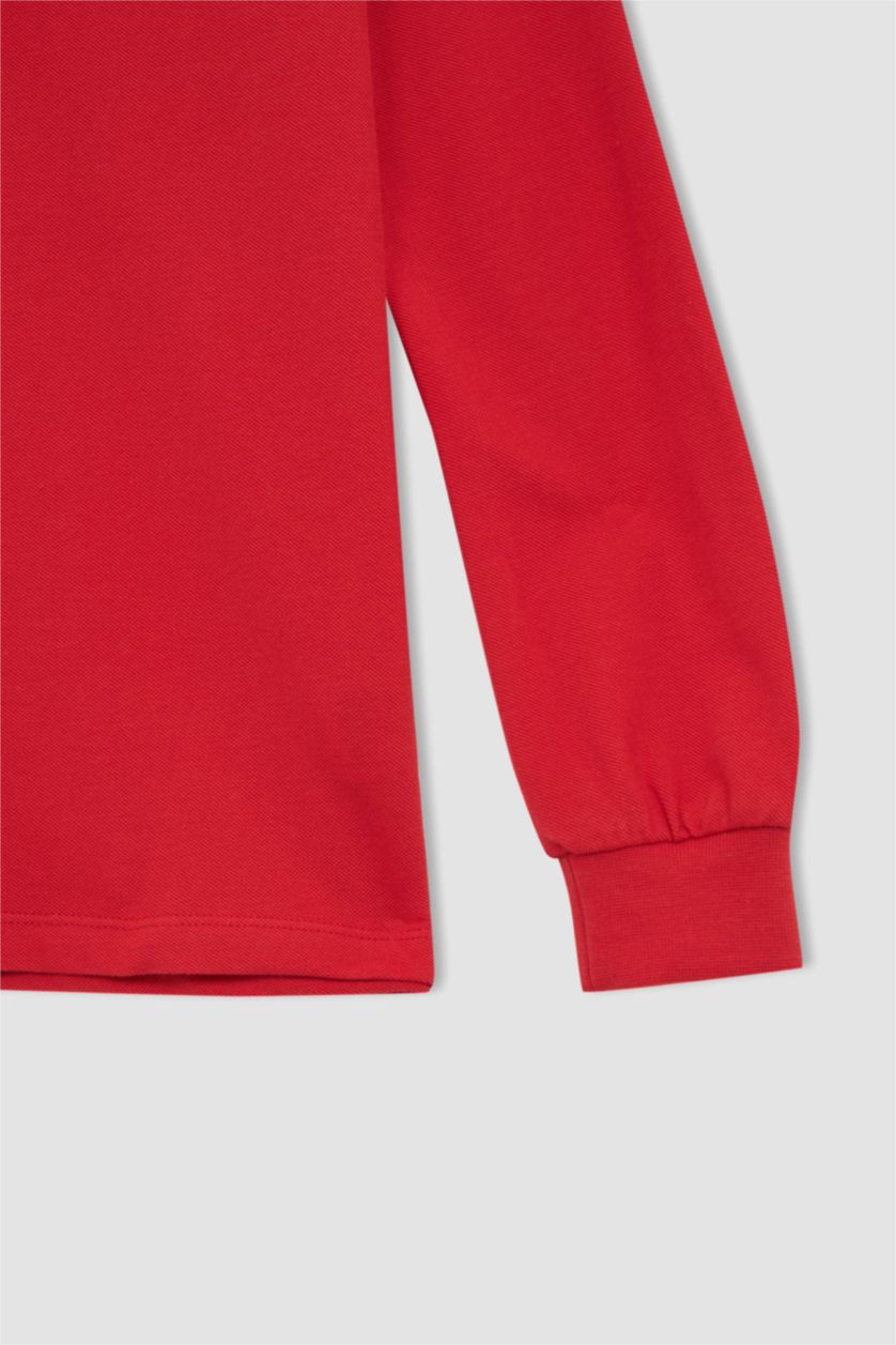 Erkek Çocuk - Genç Erkek Kırmızı Erkek Çocuk Kırmızı Polo Yaka Uzun Kollu Okul Tişört