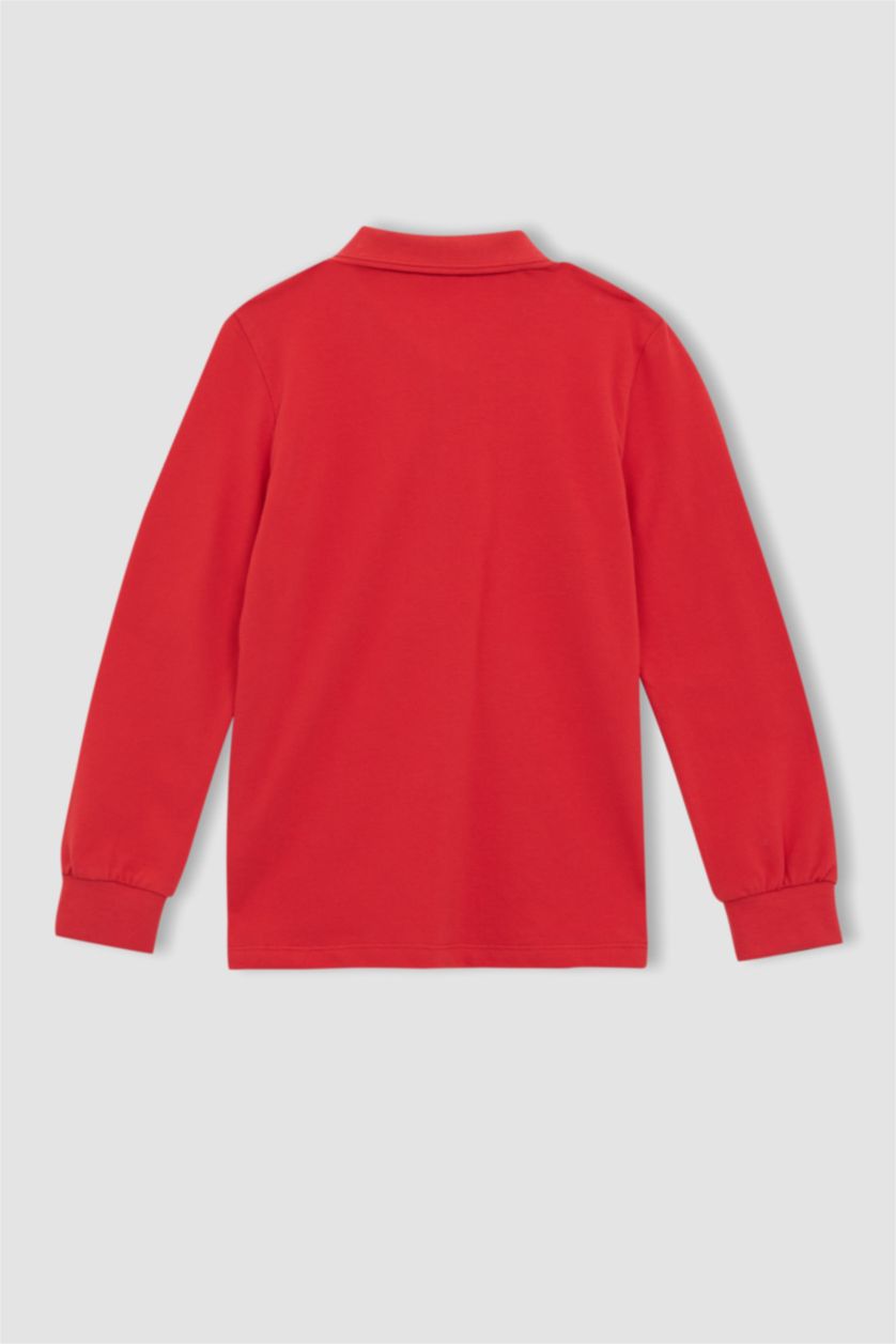Erkek Çocuk - Genç Erkek Kırmızı Erkek Çocuk Kırmızı Polo Yaka Uzun Kollu Okul Tişört