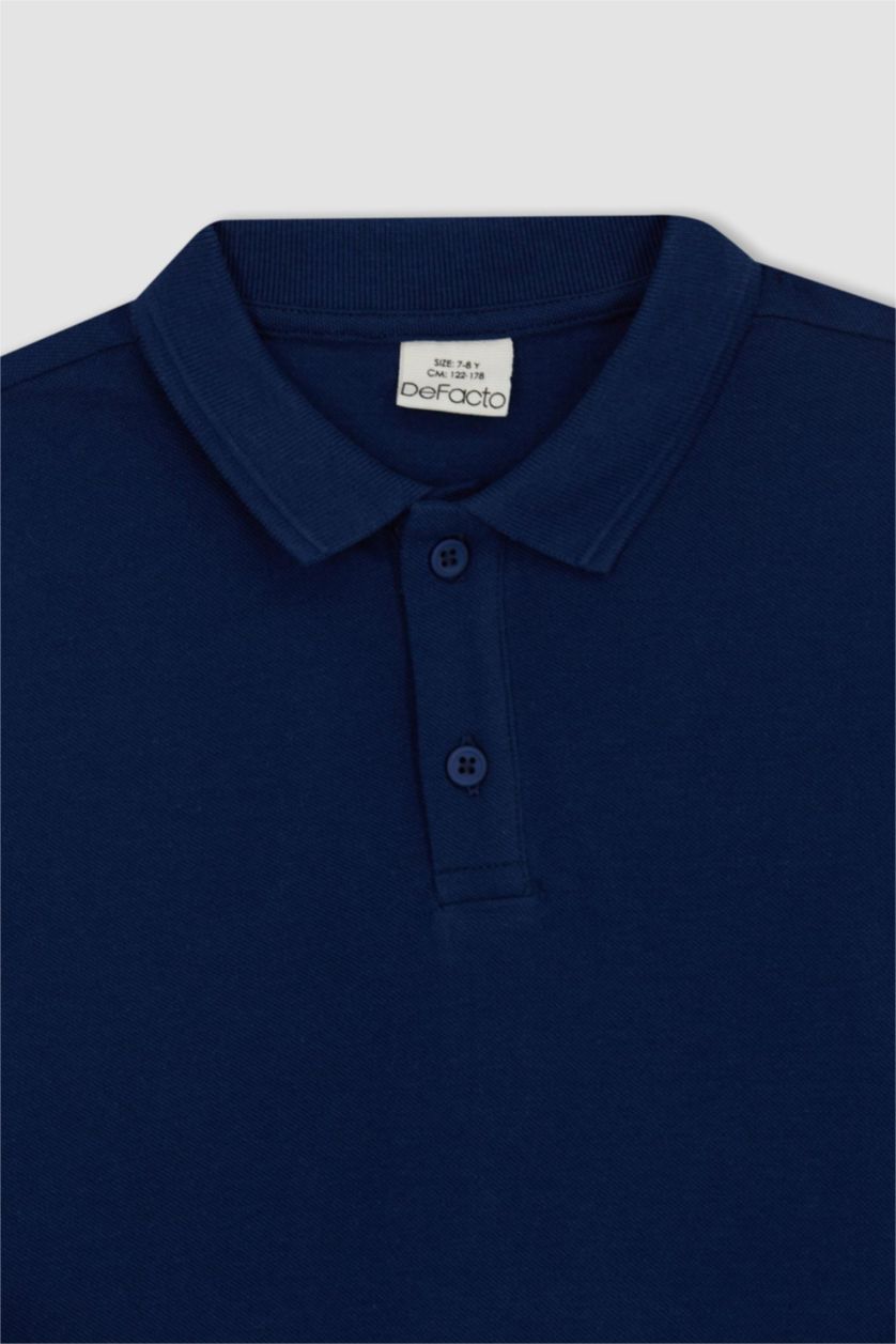 GARÇONS Marin T-Shirt À Manches Longues En Piqué À Col Polo Et Coupe Standard Pour Garçon