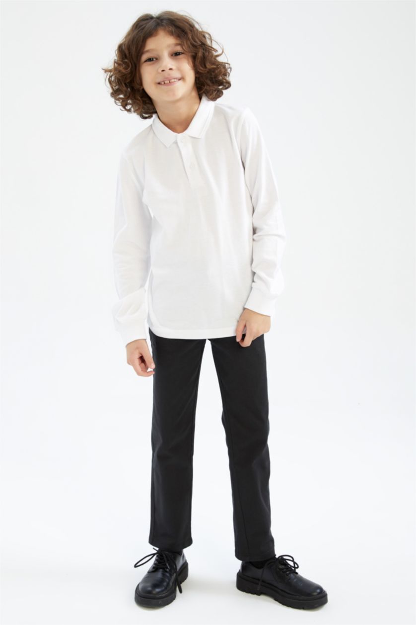 BOYS & TEENS White تيشيرت بولو كم طويل بيكة قصة عادية