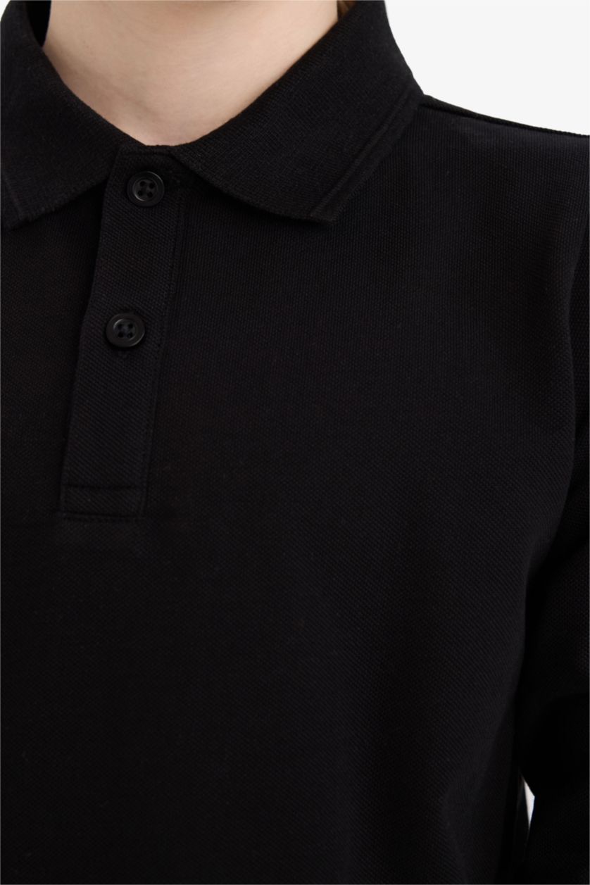 Мальчики и подростки Черный Футболка для мальчиков с длинными рукавами, с воротником поло, из пике.