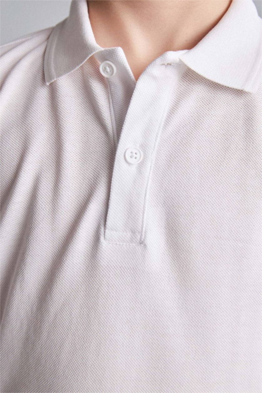 Young Boys - Teen Boys White Regular Fit Long Sleeve Polo T-Shirt