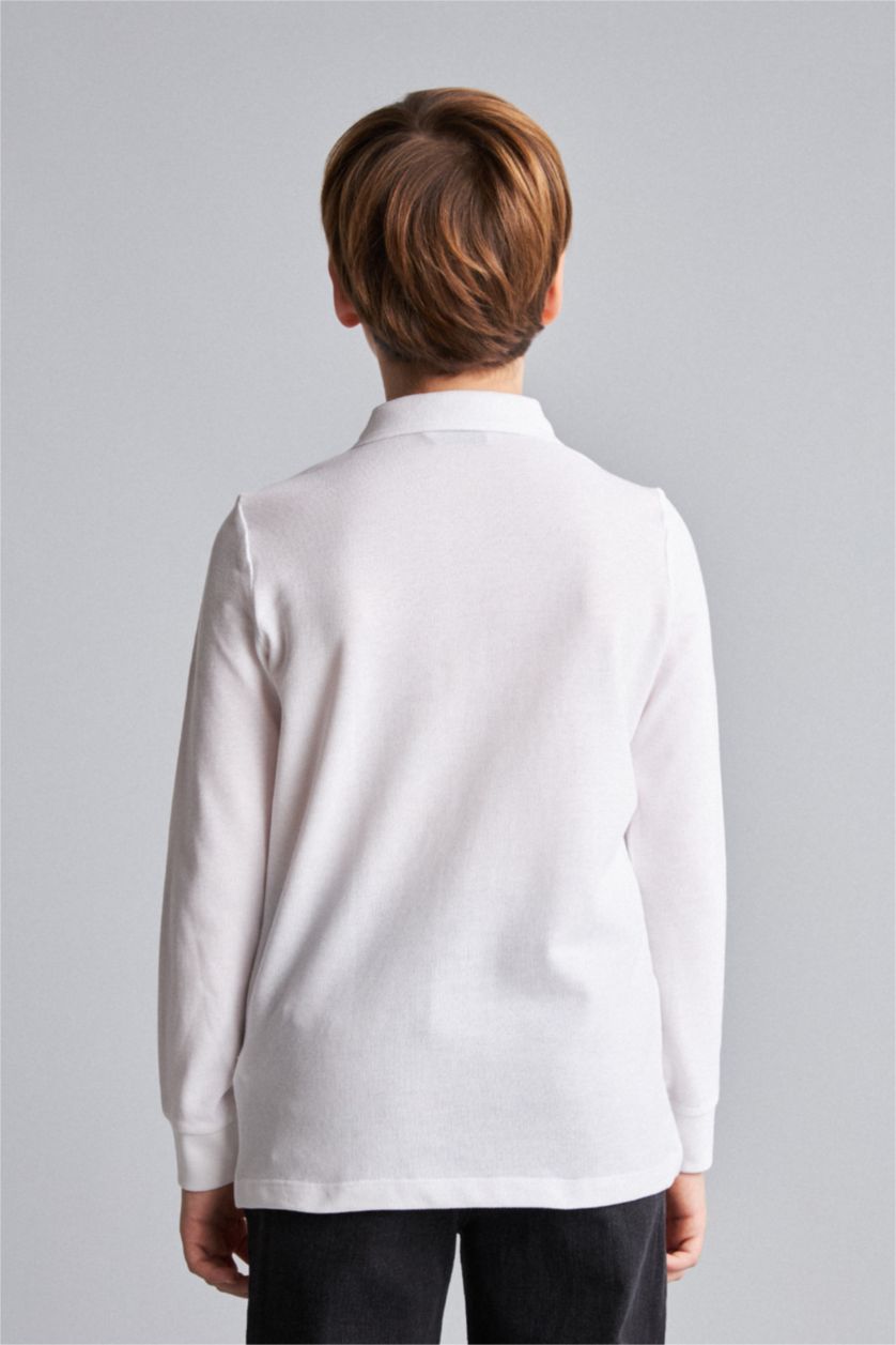 Young Boys - Teen Boys White Regular Fit Long Sleeve Polo T-Shirt